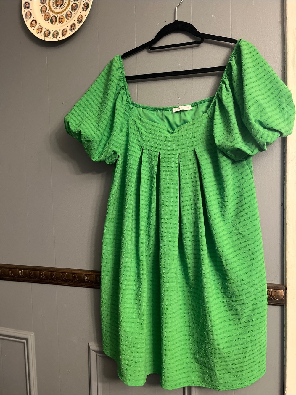 Ces Femme Bright Green Puff-Sleeve Mini Dress